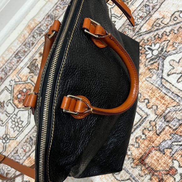 Dooney & Bourke Black Peddle Leather Satchel with Tan Accents - Picture 3 of 6